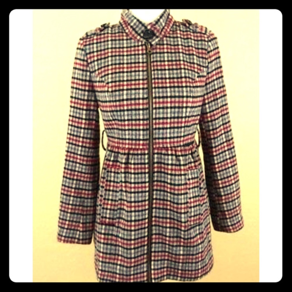 Anthropology lined Tulle Plaid Coat